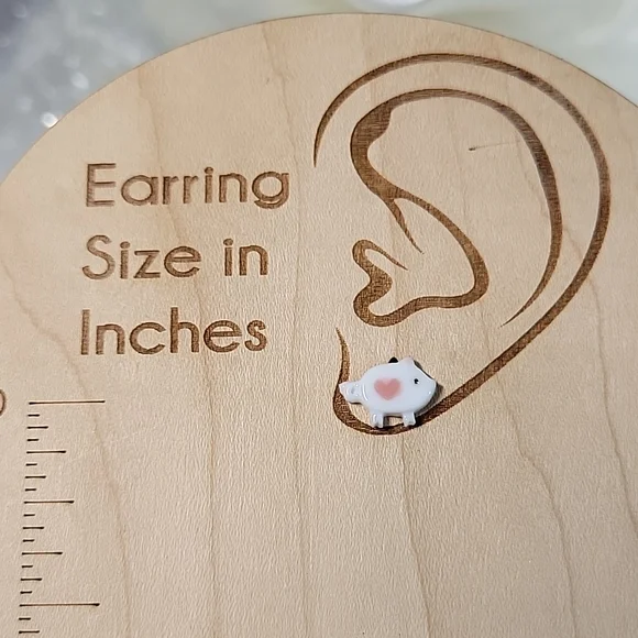Porcelain Pig Stud Earrings, handmade - Picture 3 of 5